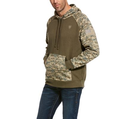 Ariat Patriot Zeytin Yeşili Camo Kapşonlu Sweatshirt Erkek (12338-766)